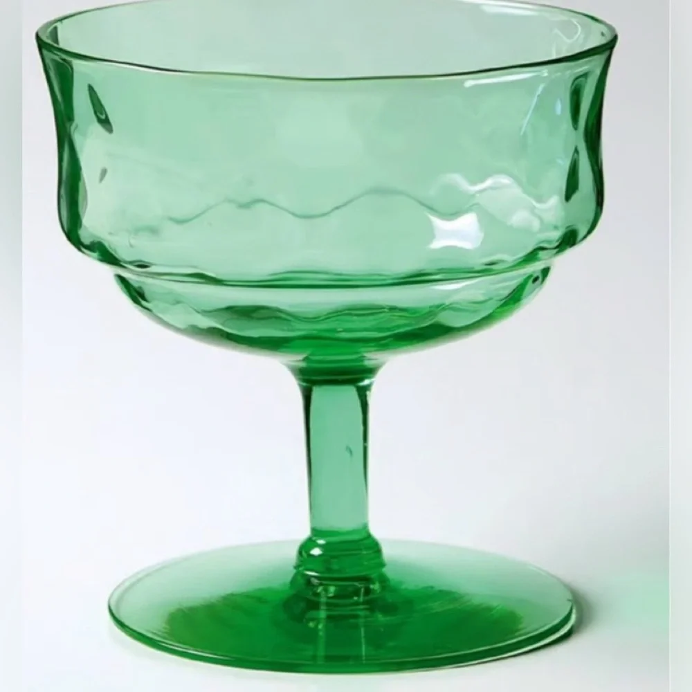 Tiffin Uranium Glass Champagne Coupe Pair Green UV Glow Vintage 1920s